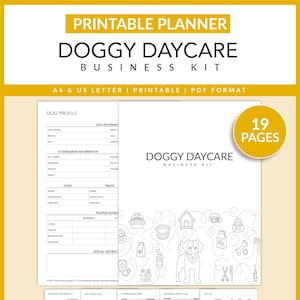 Kit comercial de creche para cães | Imprimível | Negócio de animais de estimação | Home Creche para cães | Babá de cachorro | Formulário de cuidados com cães | Pedido de Inscrição | A4 | Carta