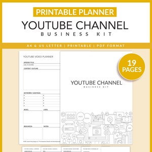 YouTube Channel Business Kit | Printable | Vlogging |  YouTuber | Video Content Planner | Episodes | Instant Download | PDF | LETTER | A4