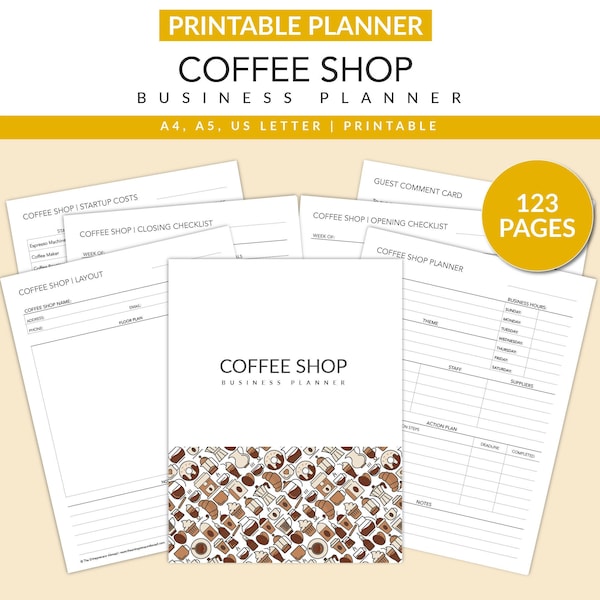 Coffee Shop Business Planner | Printable | Café | Coffee Barista | Restaurant | Small Business | A5 | A4 | US Letter | Instant Download