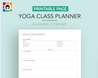 Yoga Class Planner Yoga Teachers Yoga Class Plan Yoga Instructors Yoga Class Organizer Instant Download Printable A4 A5 US Letter Size