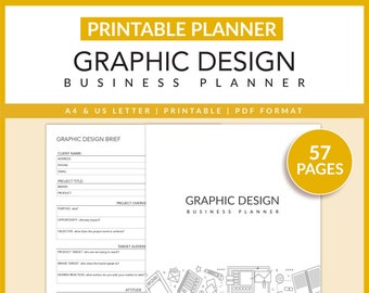 Planejador de negócios de design gráfico | Imprimível | Planejador de projetos | Planejador de Projeto | Resumo de design de logotipo | Gestão de Clientes | A4 | Carta