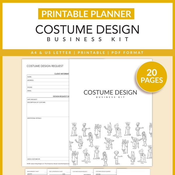 Costume Design Business Kit | Printable | Fabric Swatches | Size Chart | Project Planner | Client Management | Color Palettes | A4 | Letter