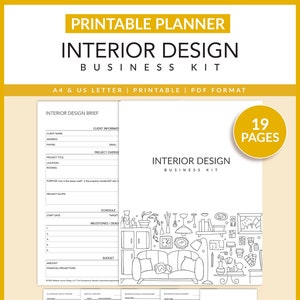 Kit de negocios de diseño de interiores / Imprimible / Planificador de habitaciones / Decoración del hogar / Remodelación del hogar Diseño del piso / Diseñador de interiores / A4 / Carta