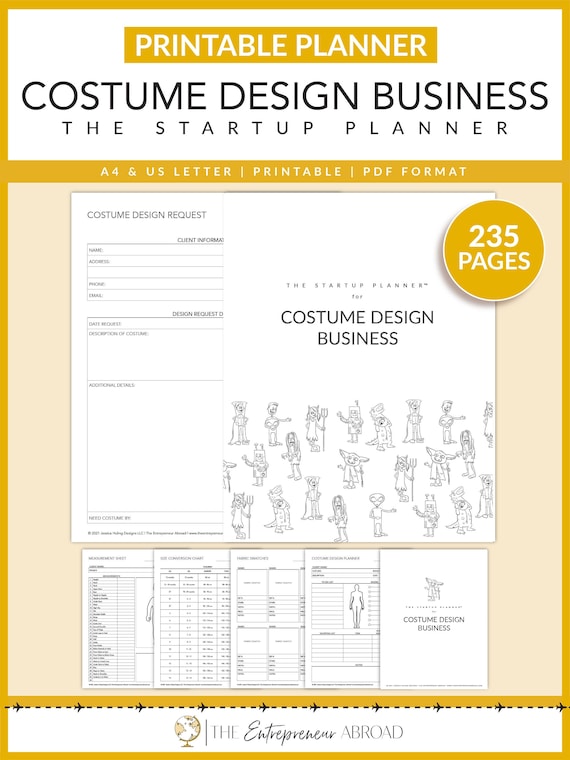 Costume design business | the startup planner | printable | fabric swatches  | size chart | project planner | color palettes | a4 | letter - etsy