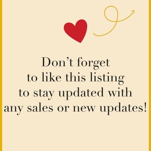 May include: A yellow background with a red heart and a yellow arrow pointing upwards. The text reads "Don't forget to like this listing to stay updated with any sales or new updates!" and "THE Entrepreneur ABROAD".