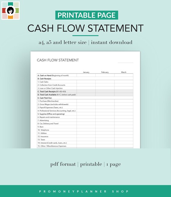 Cash Flow Statement Printable PDF Letter A4 A5 | Etsy