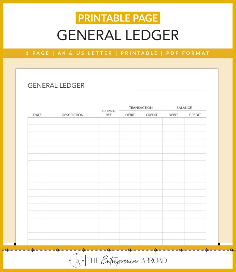 General Ledger Bookkeeping Business Finances Accounting Ledger Small Business Owner Entrepreneur PDF Printable A4 US image 1