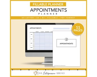 Appointments Planner | Fillable | Week View | Time Management | Productivity | Organizer | Scheduler | Calendar | Letter | A4 | A5