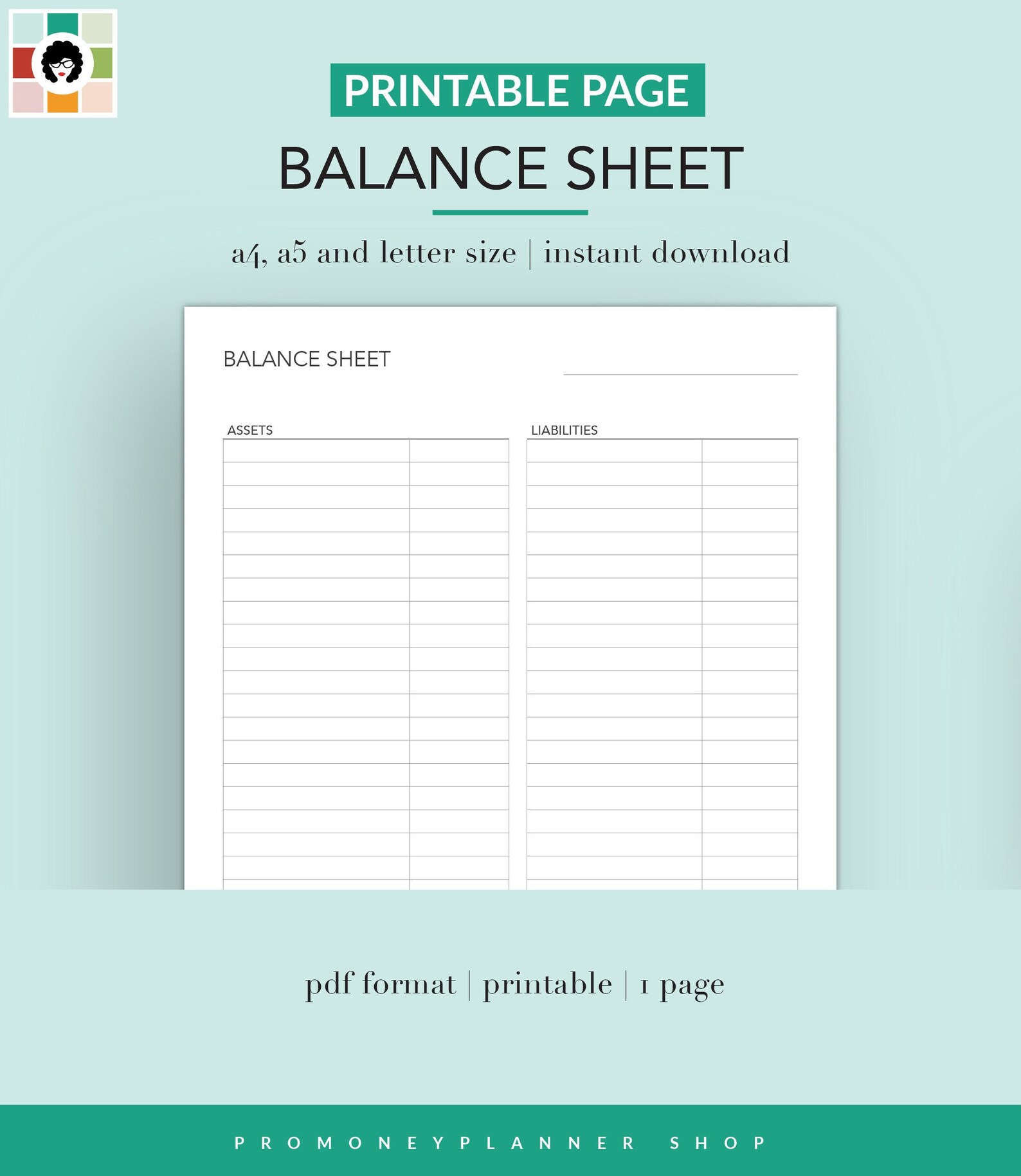 Balance Sheet Printable PDF Letter A4 A5 Instant Download Accounting ...