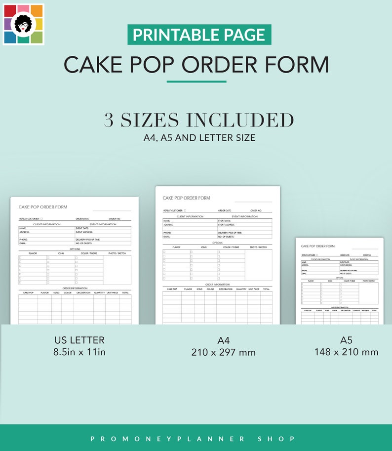 Cake Pop Order Form Bakery Form Home Bakery Business Etsy