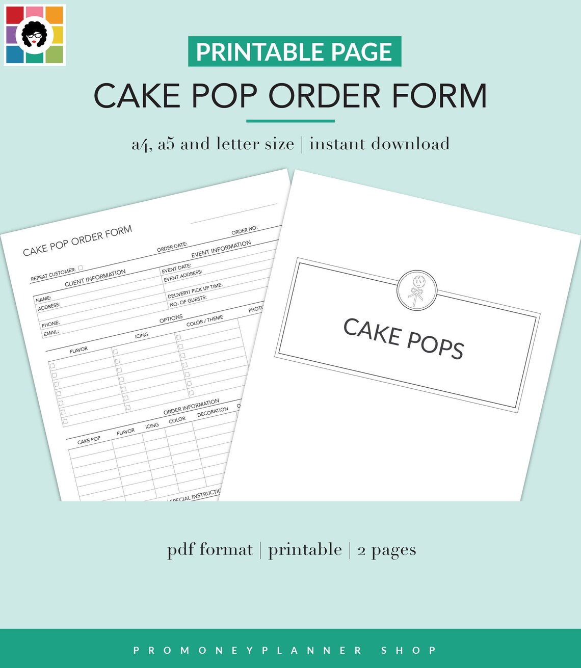 Cake Pop Order Form Bakery Form Home Bakery Business Etsy