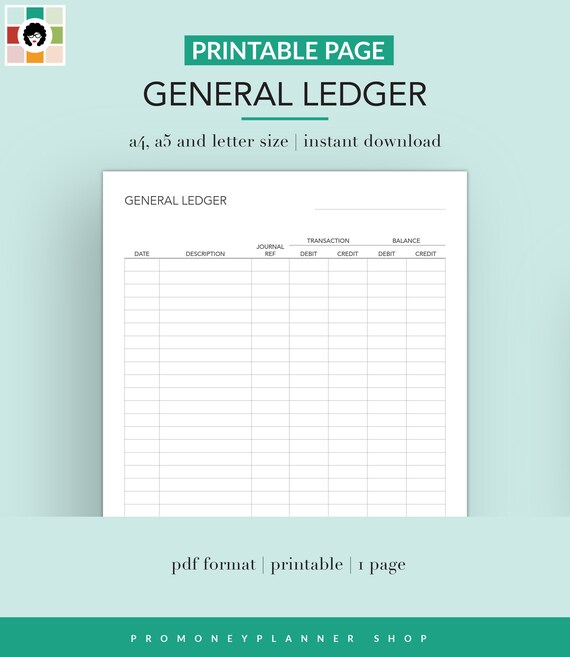 General Ledger Printable PDF US Letter A4 A5 Etsy