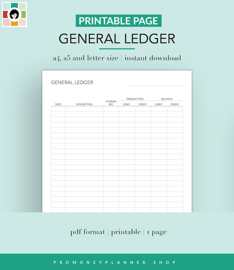 General Ledger Printable PDF US Letter A4 A5 Etsy