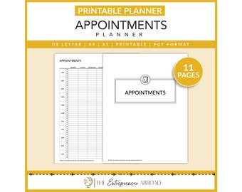 Appointments Planner | Printable | Week View | Time Management | Productivity | Organizer | Scheduler | Calendar | Letter | A4 | A5