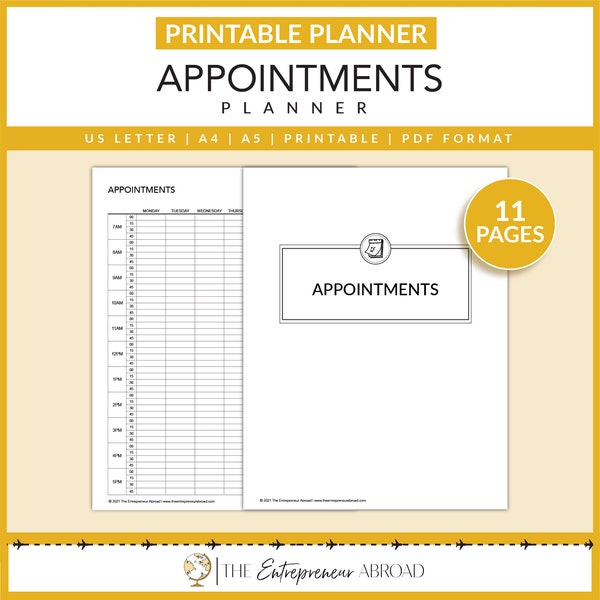 Appointments Planner | Printable | Week View | Time Management | Productivity | Organizer | Scheduler | Calendar | Letter | A4 | A5