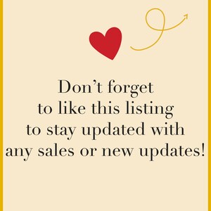 May include: A yellow background with a red heart and a yellow arrow pointing upwards. The text reads "Don't forget to like this listing to stay updated with any sales or new updates!" and "THE Entrepreneur ABROAD".
