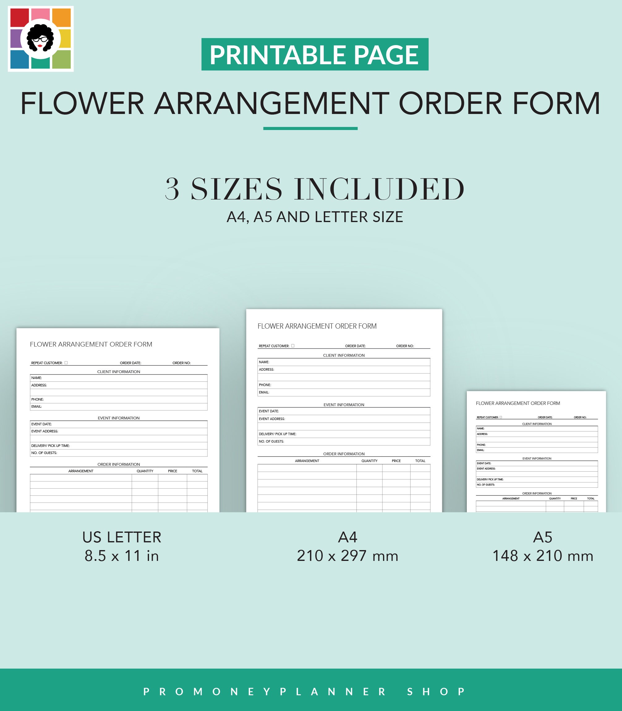 Flower Arrangement Order Form Florist Business Flower Shop | Etsy
