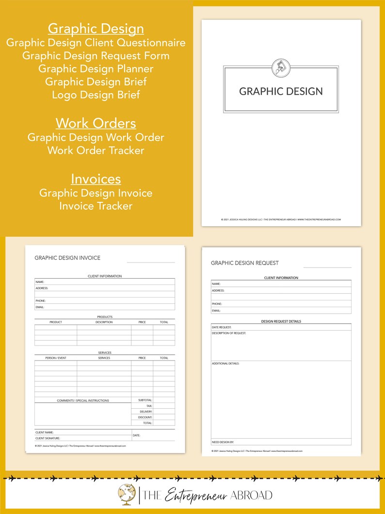 May include: A black and white printable graphic design invoice template with the title "Graphic Design Invoice" and the text "Client Information" and "Products" and "Services" and "Comments/Special Instructions".