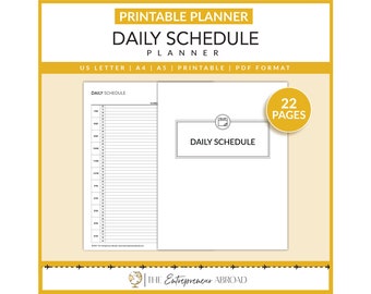 Daily Schedule Planner | Printable | Monday | Tuesday | Wednesday | Thursday | Friday | Saturday | Sunday | Productivity US Letter | A4 | A5