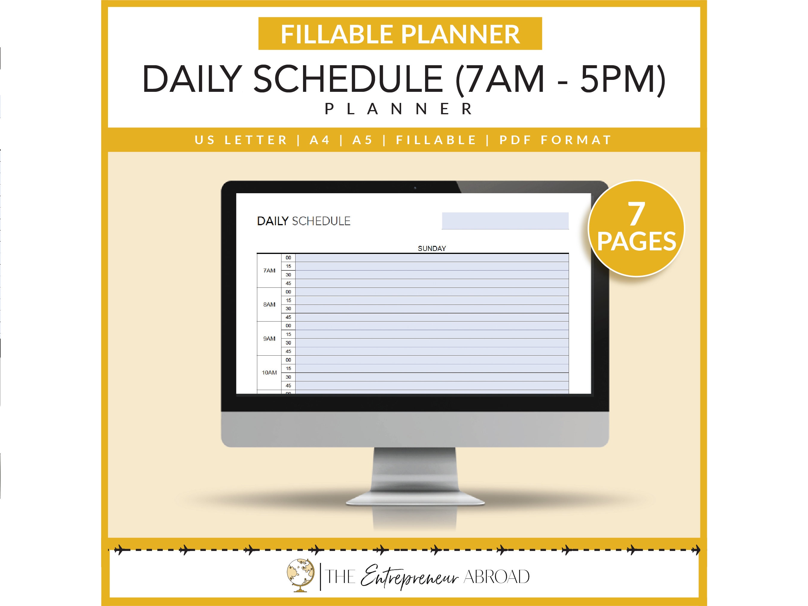 Daily Schedule 7AM 5PM Planner Fillable Monday Tuesday Wednesday ...