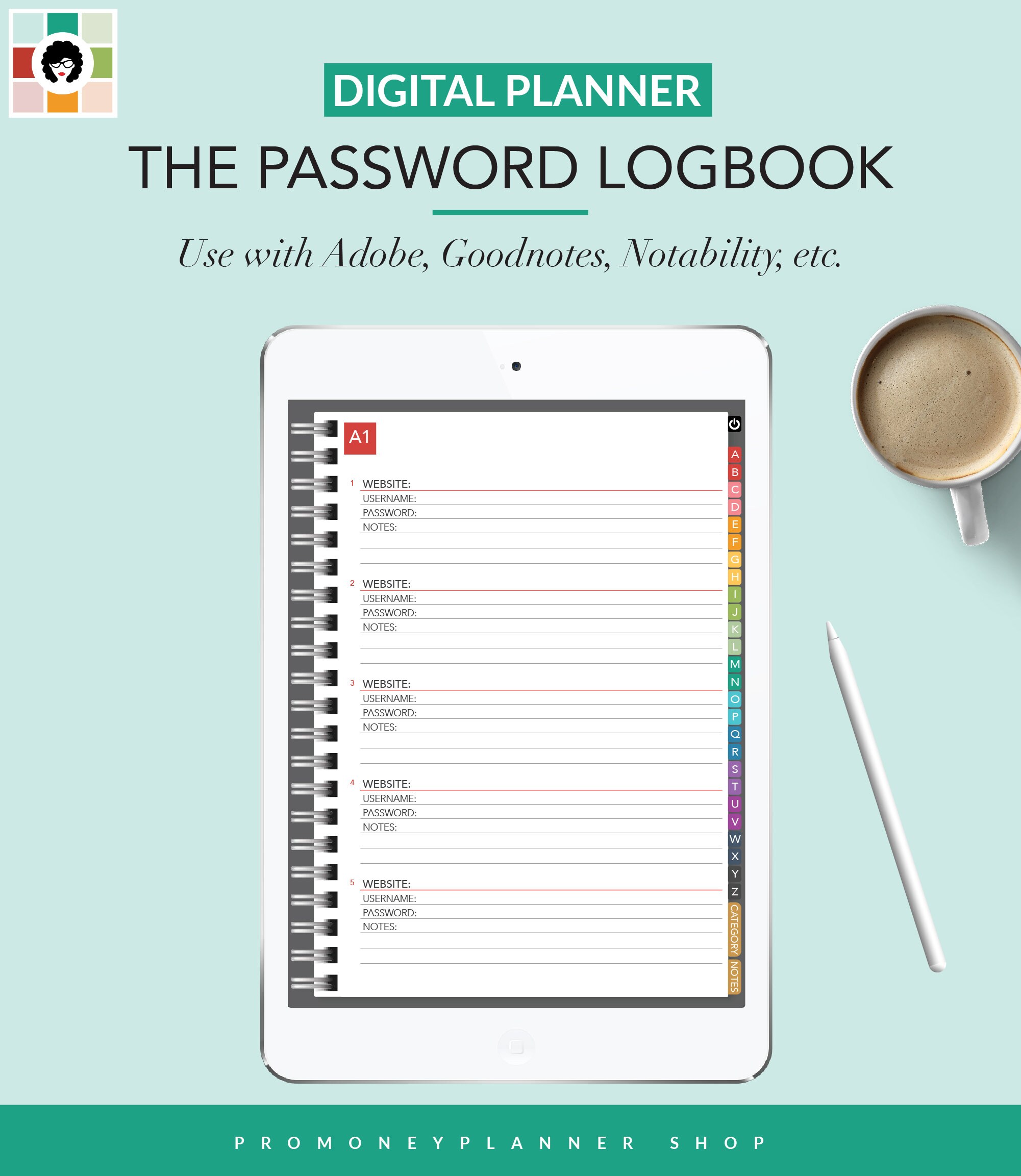 The Password Logbook | Digital Planner | Hyperlinked | Instant Download ...