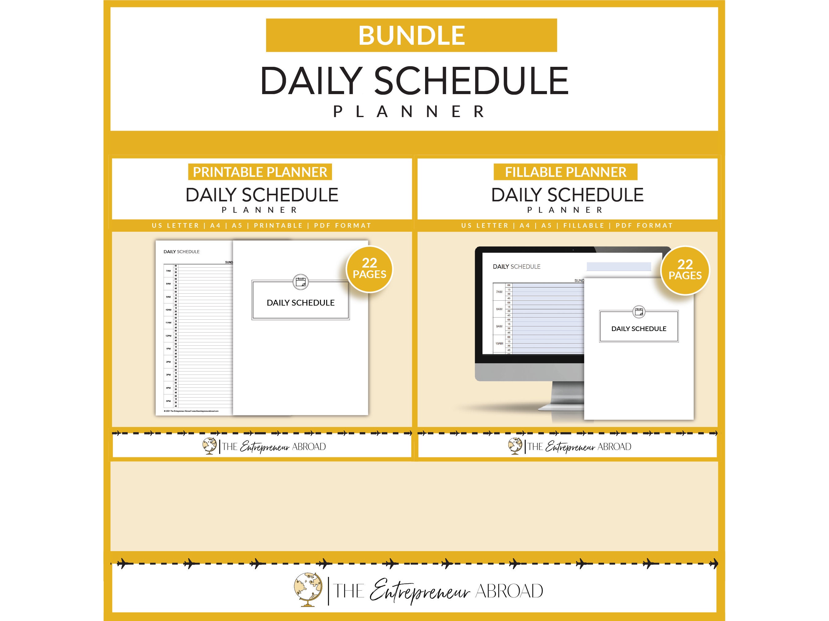 Daily Schedule Bundle Fillable &amp; Printable Monday Tuesday Wednesday ...