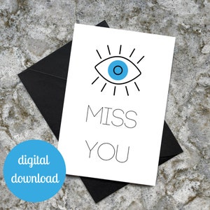 Printable Eye Miss You Card, Greeting Card, Instant Download, Optometry Card, Printable Card