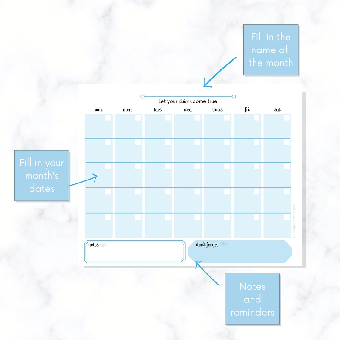 Blank Monthly Printable Vision Planner Monthly Instant - Etsy