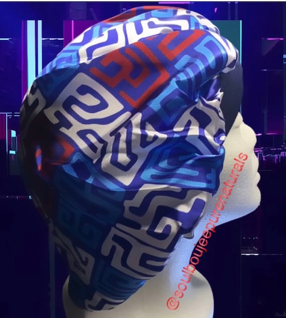 Women’s Silk Luxurious Red Blue White Designer Bonnet Night Cap Single  Lined Headband Accessories Hair Head Wrap Protective Cap Summer space