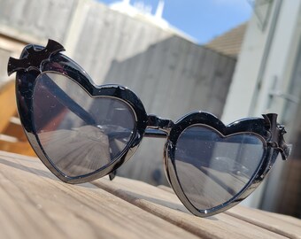 Gothic bat sunglass. Blue lens glasses. Alternative glass. Black sunglasses