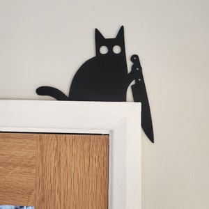 Killer cat door corner Large size. Stabby kitty. Alternative goth death moth decor. Halloween. Funny home.