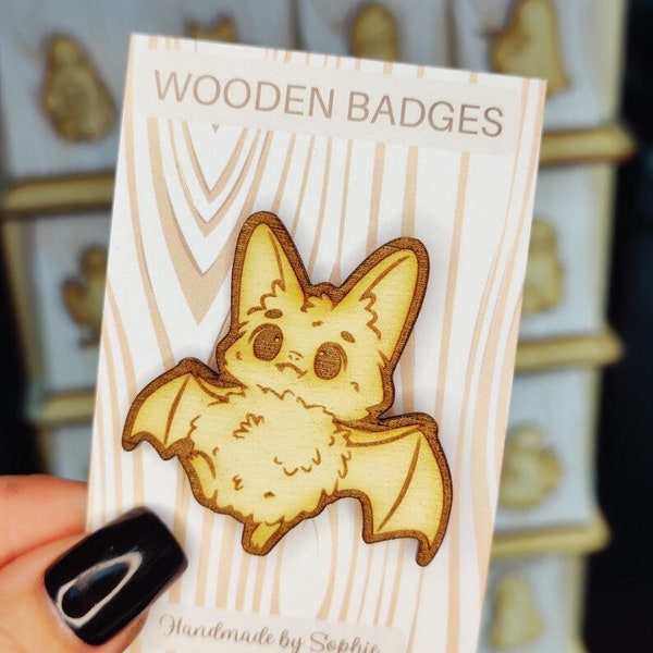 Wooden badge | Handmade pocket gift | Cute present for him her | Gothic funny badge