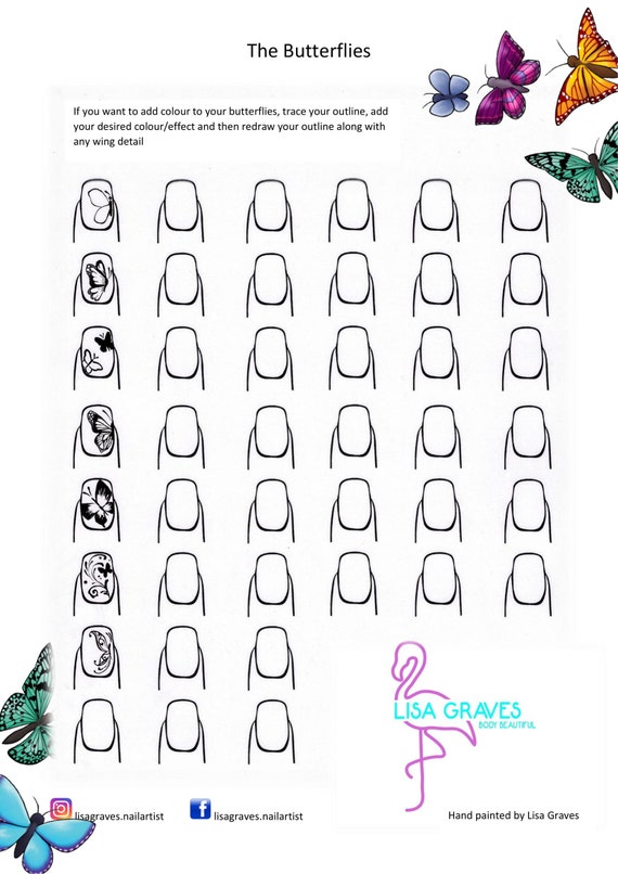 Half price!!! butterfly nail art practice sheet digital download - etsy