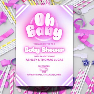 Editable Baby Shower Invitation Template – Oh Baby Invite in Blue & Pink – Digital Download