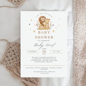 Carte neutre personnalisable d'invitation et de prédiction de baby shower.