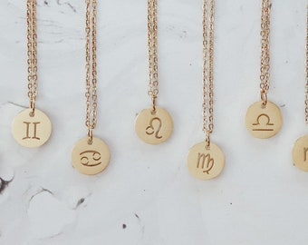 Sun Zodiac Symbol Pendant Necklace, 18-Karat Gold Plated, Bridesmaid Dainty Mothers Gift for her Mom Girl Friend