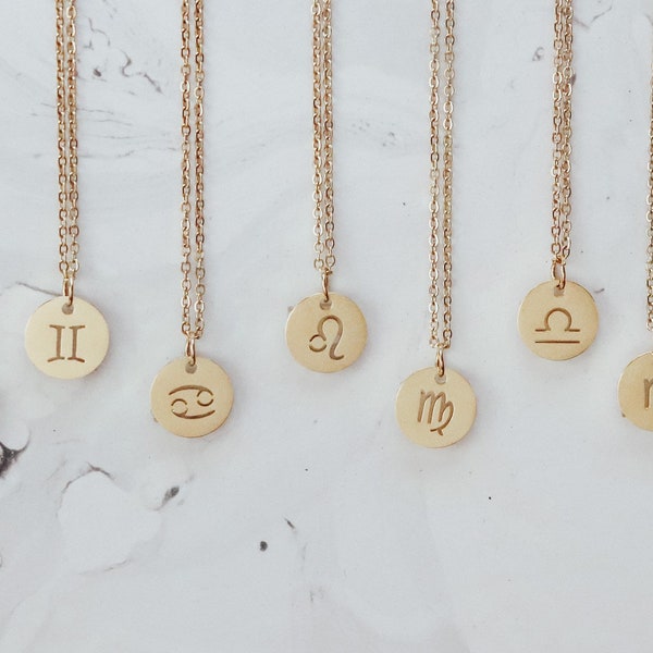 Sun Zodiac Symbol Pendant Necklace, 18-Karat Gold Plated, Bridesmaid Dainty Mothers Gift for her Mom Girl Friend