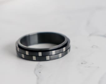 Fidget ring, Rotatable Ring, 6MM Band Men and Women Rings, Silver and black | 316L titanium steel Jewelry Unisex Ring Mens Jewellery