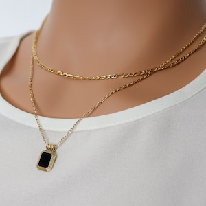 Black Onyx Necklace, Figaro Chain, Gold Filled Necklace Set, Vintage Double Layered Necklace, Double Chain Laying Necklace Set