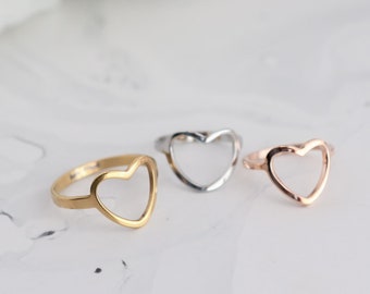 BEST FRIENDS Heart Ring 18K Gold Simple Statement Ring, Bridesmaid, Mothers Gift for her, Dainty, Minimalist, Ring for women, Waterproof