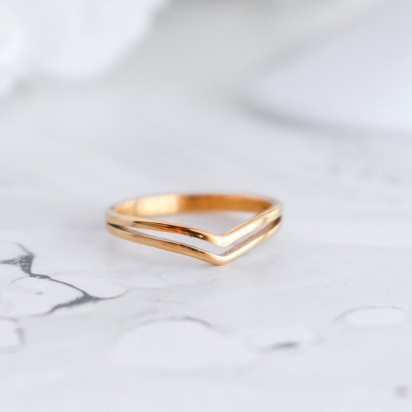 Double Wishbone Ring, 18K Gold Simple Statement Ring, Bridesmaid, Mothers Gift for her, Dainty, Minimalist, Ring for women, Waterproof