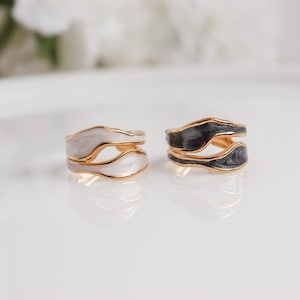 Marble Black / White Ring, 18K Gold, Statement Ring, Bridesmaid, Mothers Gift, Dainty, Minimalist, Ring for women, Waterproof, fits 6-9US