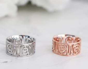 Bold Rose Ring, Rose Gold Silver, Everyday Statement Casual, Cute Bridesmaid Mothers Gift for her, Mom, Girl Friend