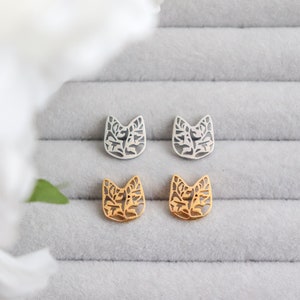 Kitten Cat Outline Pair Stud Earrings 18K Gold Plated Tarnish Resistant Minimalist, Bridesmaid, Mothers Dainty Gift for her, Mom