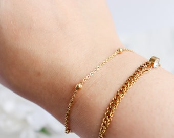 Dotted Chain Bracelet, 18K Gold Plated Layering Dainty minimalist chains bracelets, Bridesmaid, Mothers Gift, Bracelet for women