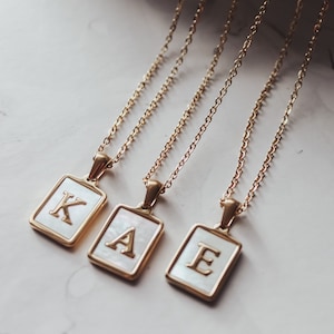 Pearl Initial Letter Necklace, 18K Gold Plated, Mothers Gift, monogram necklace, gifts for women, birthday gifts, Alphabet Square