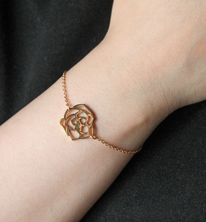 Rose Outline Bracelet Unique Design Outline 18K Gold Silver Layering Dainty minimalist chains bracelets, Bridesmaid, Mothers Gift, image 2