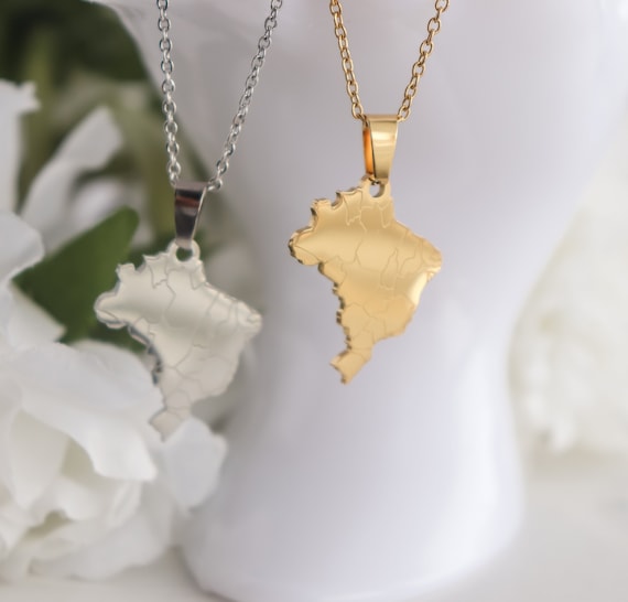 Brazil Map Necklace Country Pride 18-karat Gold Plated Gift for Her Dainty  Mothers Gift for Her, Mom, Girl Friend 