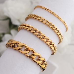 Curb Chain Bracelet 3.6/5/7/9/11mm 18K Gold Plated Layering Dainty minimalist chains bracelets, Bridesmaid, Mothers Gift, Women Bracelet