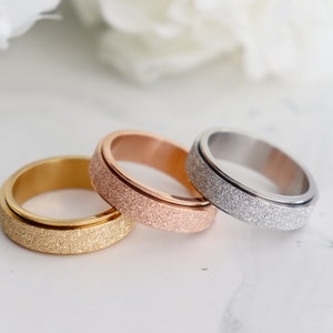 Glittery Spinner Fidget Ring, 18K Gold Rotatable Ring, Bridesmaid, Mothers Gift for her, Dainty, Minimalist, Ring for women, Spinner Ring